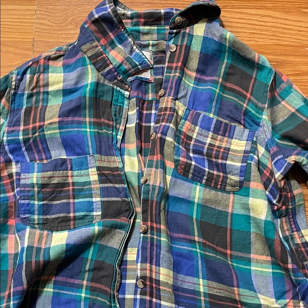 Sonoma womens Blue and Green Plaid Button Down Shirt